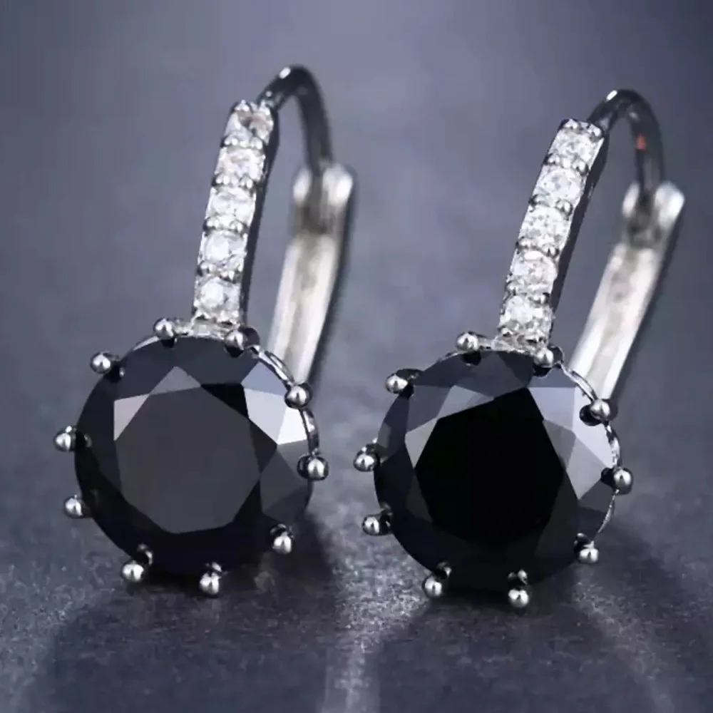 New 925 Silver Round Women’s Sapphire Earrings - Picture 2 of 2